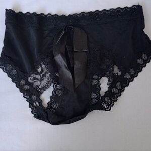 Sexy Black Underwear Bows Open Butt Lace Bows Exotic Dancer Wedding Weekend